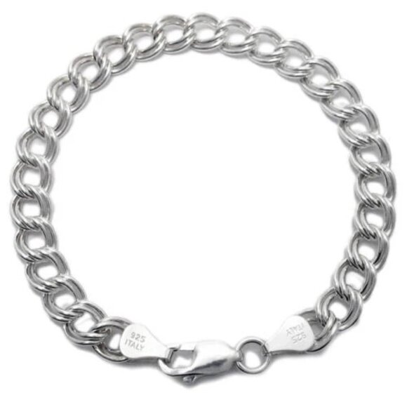 SLEEK STERLING SILVER DOUBLE LINK CHARM BRACELET 8MM (100 GAUGE) - Picture 1 of 2